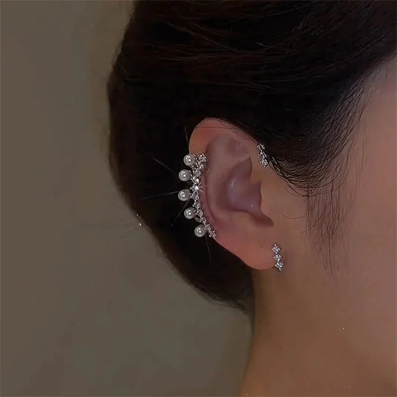 Silver Pearl Ear Cuff – No Piercing Crystal Zircon Clip-On Earring for Women - The Drop Shop