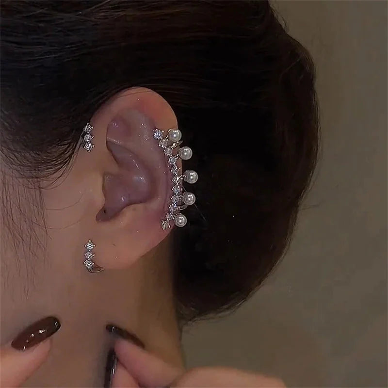 Silver Pearl Ear Cuff Vintage Design