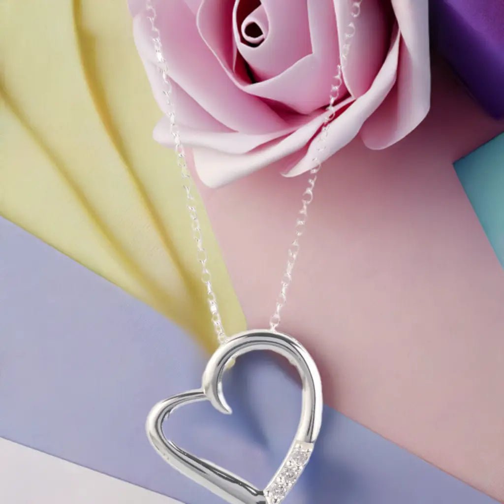 14K Silver Plated Necklace Love Heart Pave Pendant Necklace - The Drop Shop