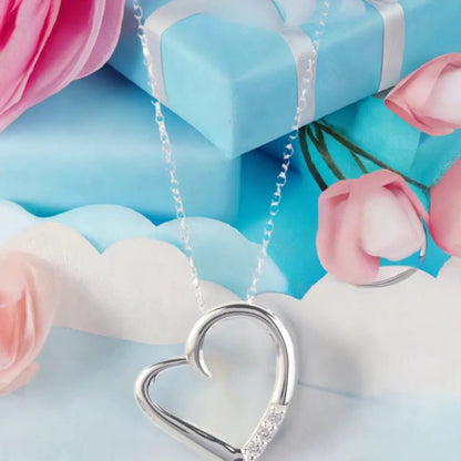 14K Silver Plated Necklace Love Heart Pave Pendant Necklace - The Drop Shop
