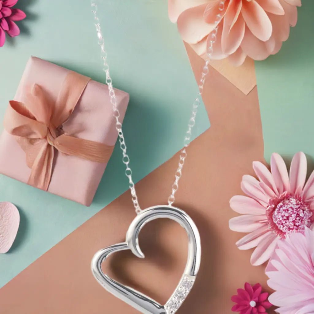 14K Silver Plated Necklace Love Heart Pave Pendant Necklace - The Drop Shop